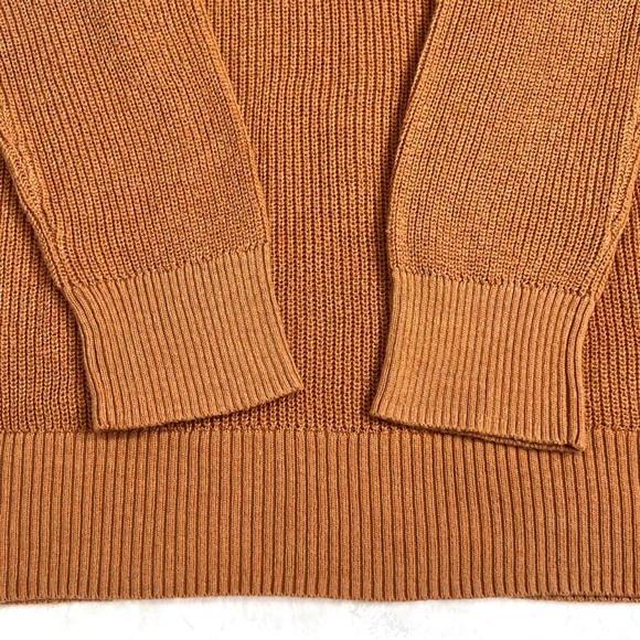 AEO Sweater Varsity Stripe Henley Lightweight Pullover Honey Orange Off White XS - Picture 11 of 12